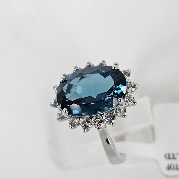 Genuine London Blue Topaz & White Topaz Ring in Rhodium/ Sterling Silver Sz 8! - Picture 7 of 16